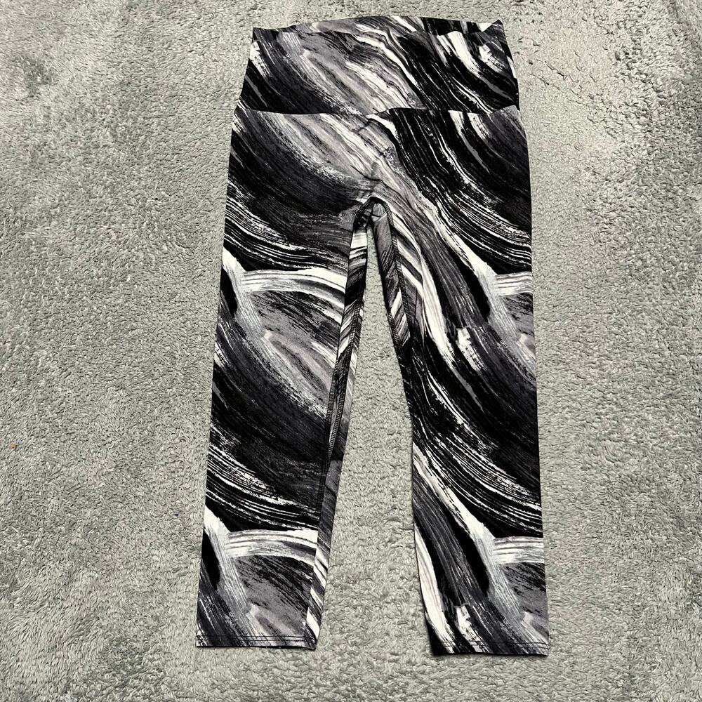 K-Deer Leggings Womens Large Athletic Athleisure Workout Cropped Black Gray